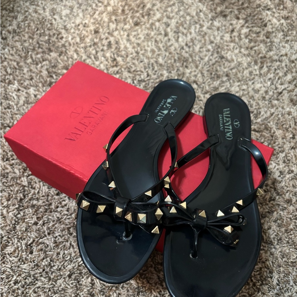 Valentino Black Sandals with Gold Studs